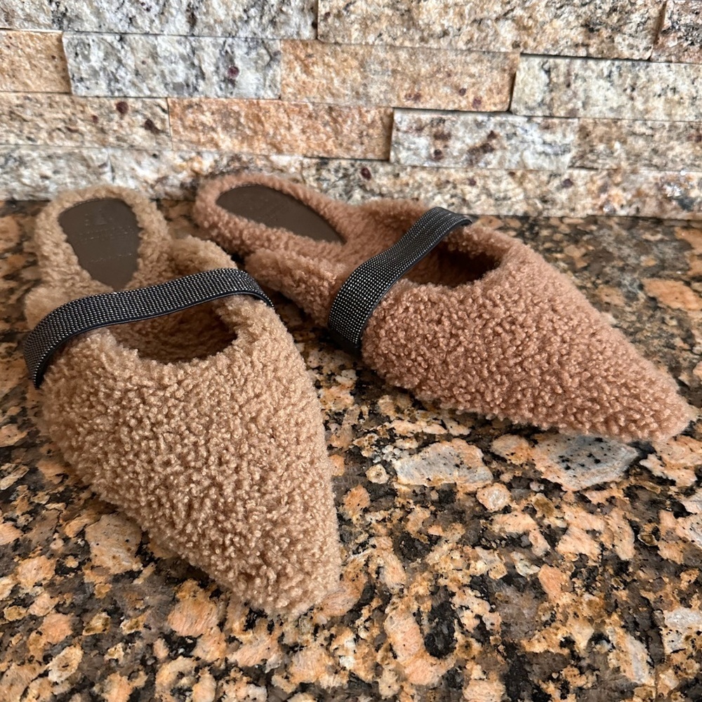 Brunello Cucinelli monili beaded genuine shearling slide